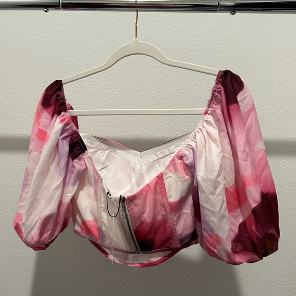 NEW SHOWPO LUCIENNA TOP PUFF SLEEVE CORSET IN ZINNIA BLOOM Size 4 - Picture 3 of 4